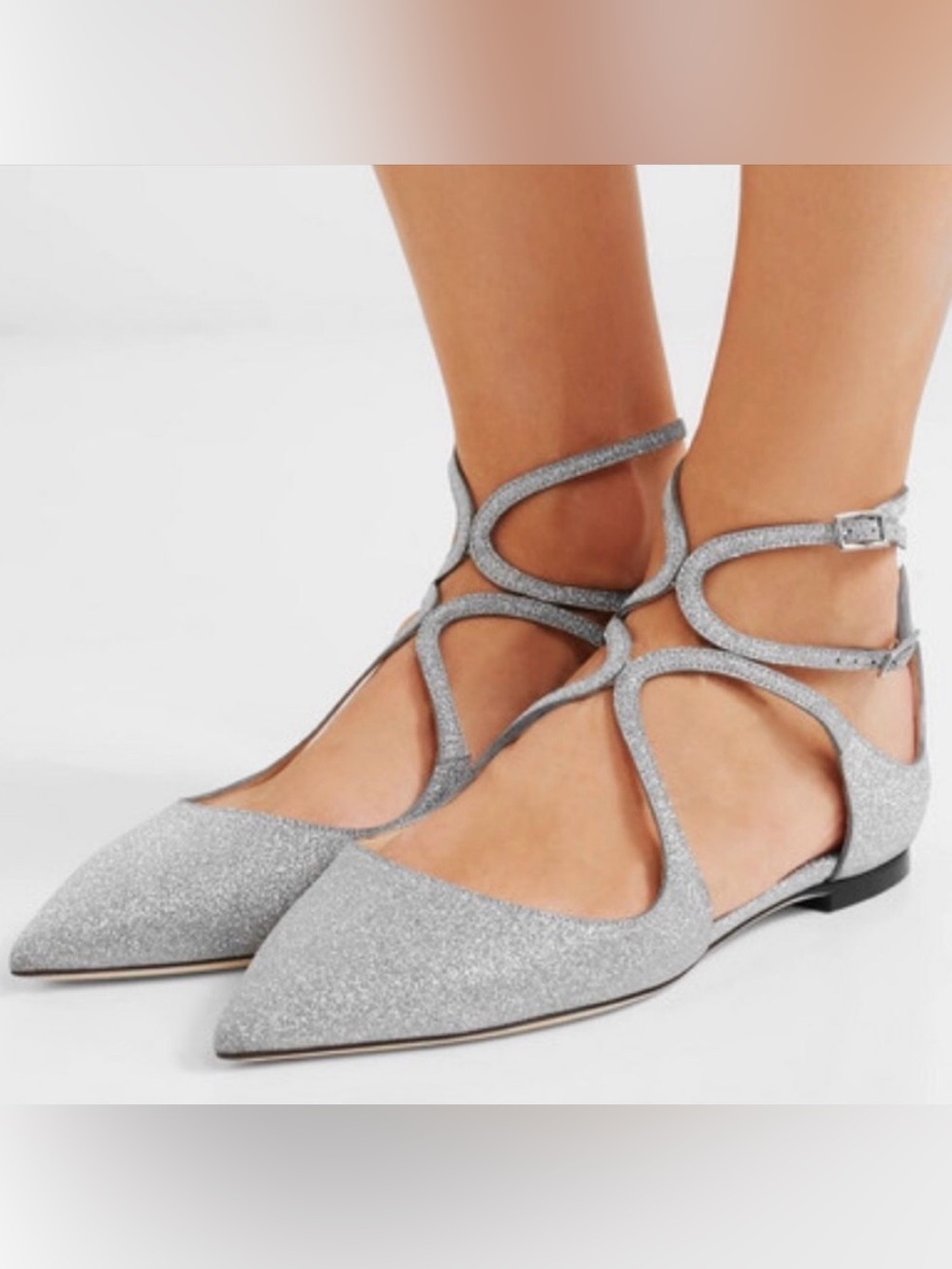 Jimmy Choo Lancer silver glitter point-toe flats